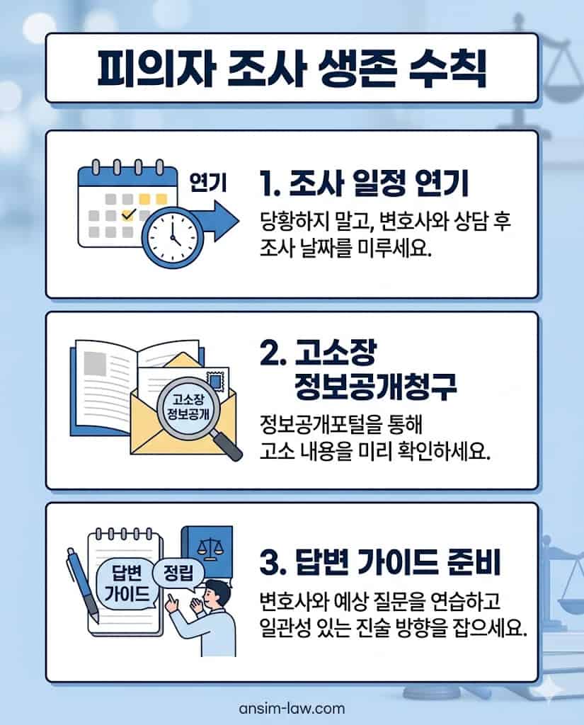 억울한 피의자 신분일 때 경찰 조사 대응 요령 인포그래픽