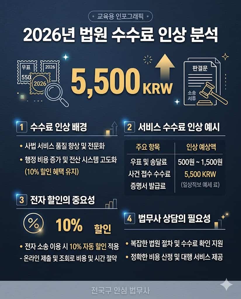 2026년 법원 송달료 5,500원 인상 및 전자소송 인지대 할인 산정 공식