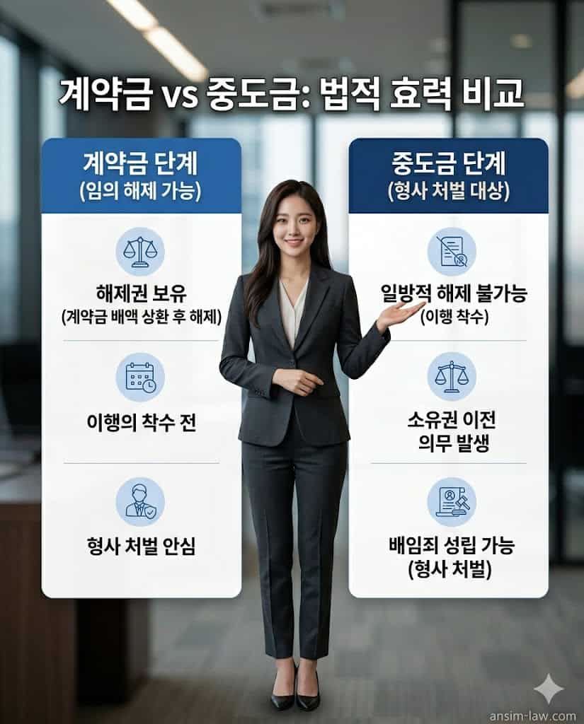 부동산 계약금과 중도금의 법적 구속력 비교표