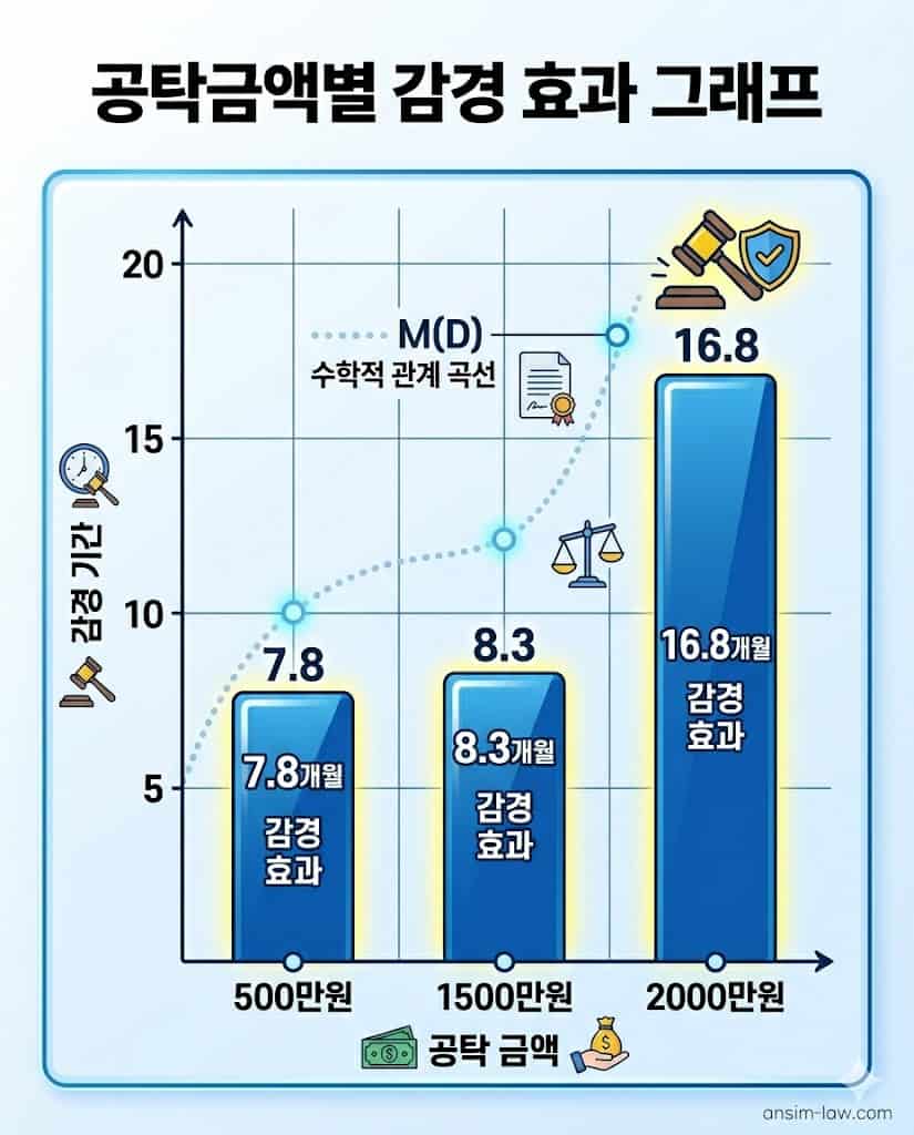 형사 공탁 금액 규모에 따른 예상 형량 감경 효과 수치 그래프