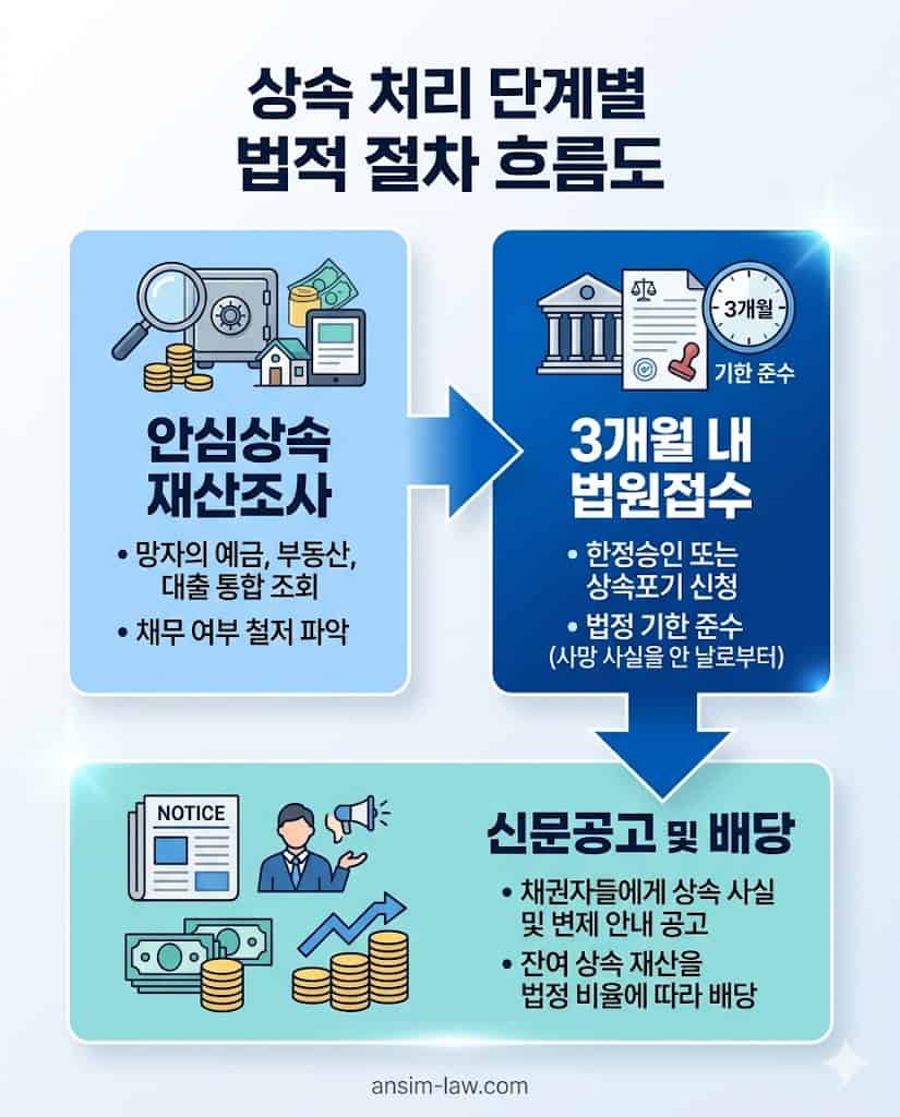 빚 상속 해결을 위한 3단계 실무 프로세스 플로우차트