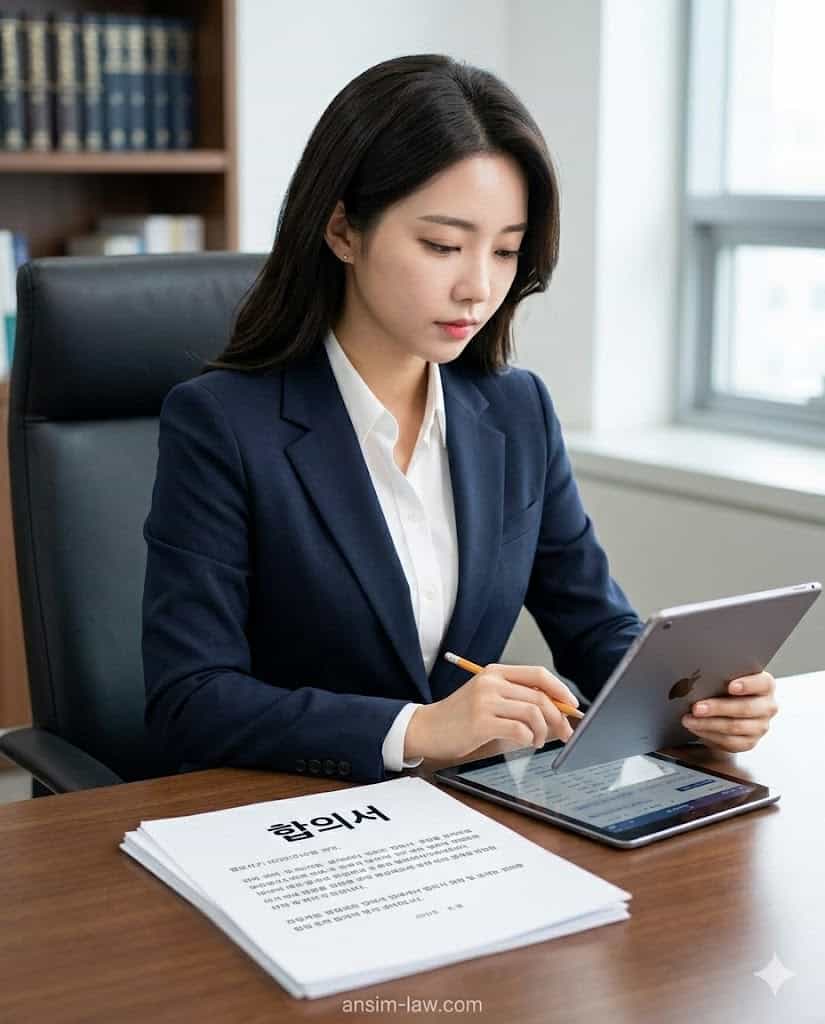 변호인이 수사 단계에서 합의서 문구를 정밀 검토하는 모습