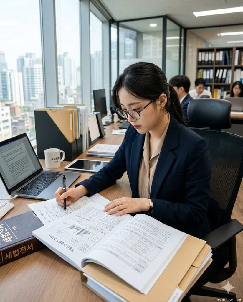 상속 부동산 감정평가 서류를 검토 중인 법률 전문가