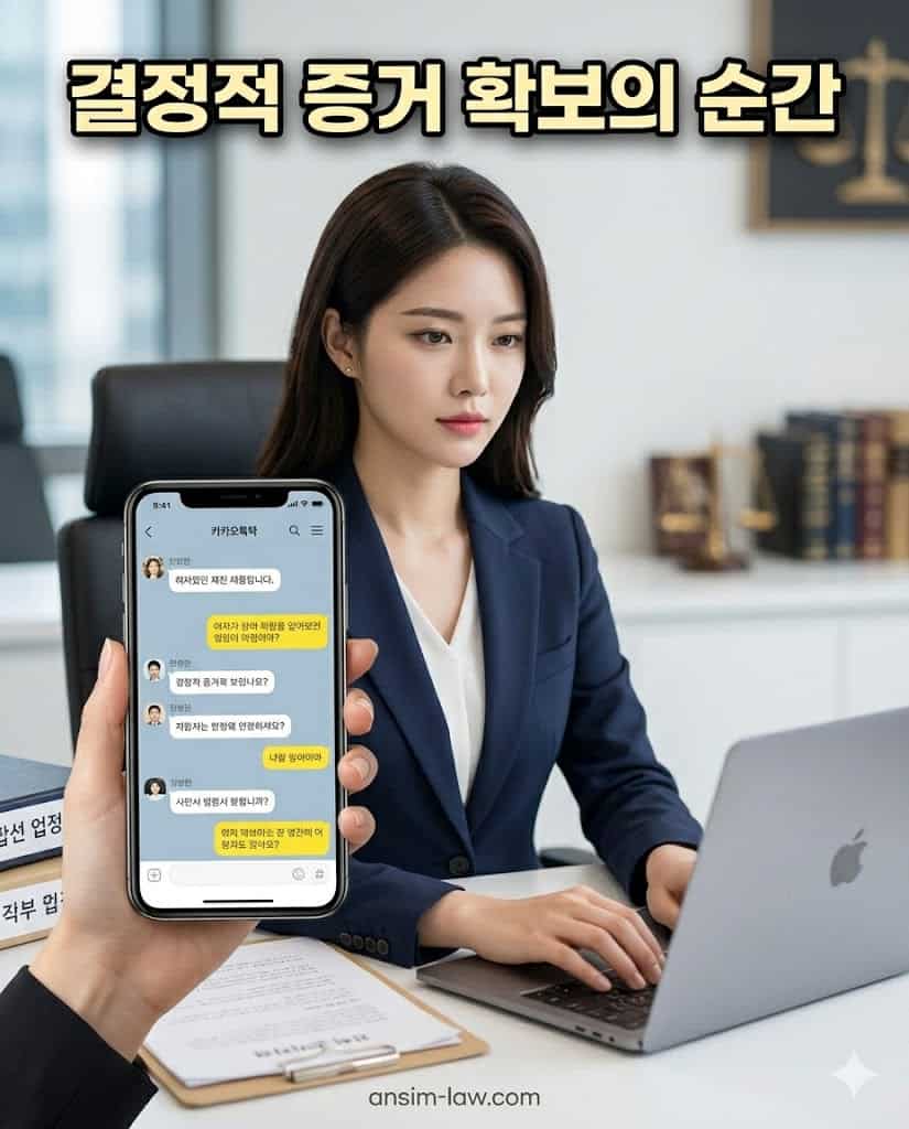 보이스피싱 기망 증거를 수집하기 위해 메시지를 확인하고 기록하는 전문가의 모습.