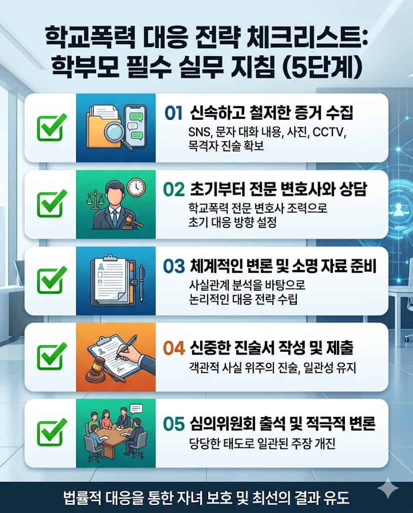 학교폭력 가해자로 지목되었을 때 당장 실천해야 하는 5가지 핵심 실무 체크리스트.