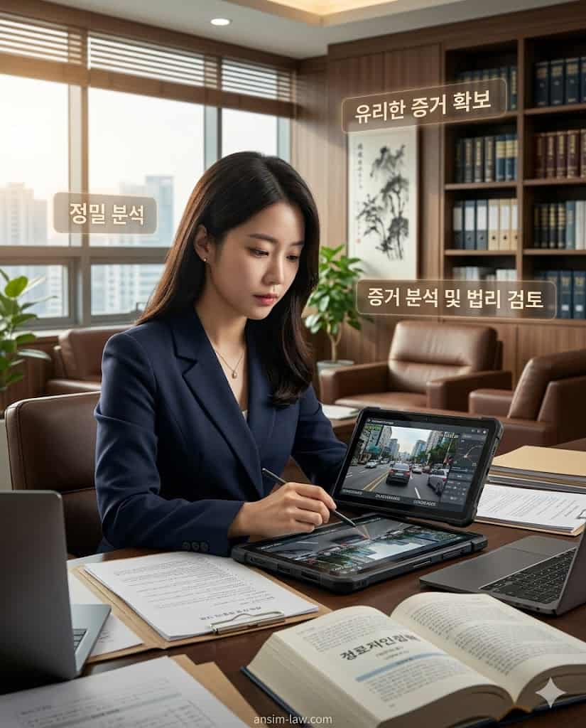 법무사가 의뢰인의 블랙박스 영상을 토대로 보복운전 고의성을 분석하는 모습