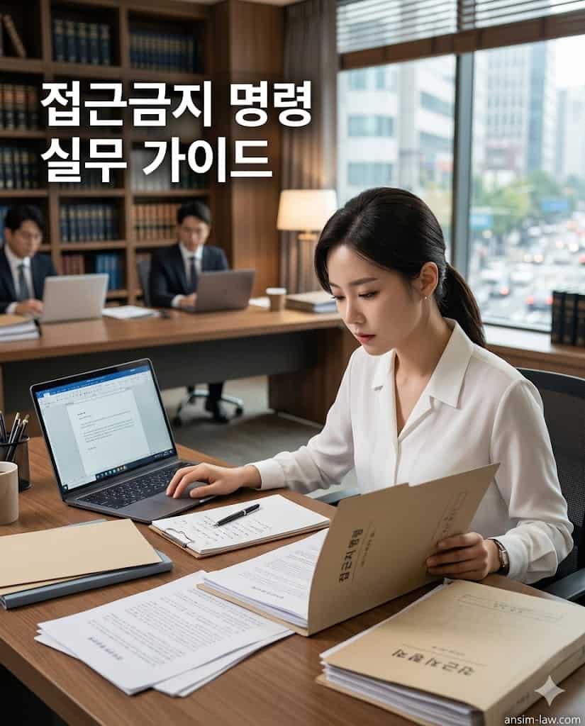 스토킹 피해 상담과 접근금지 가처분 서류를 검토하는 모습