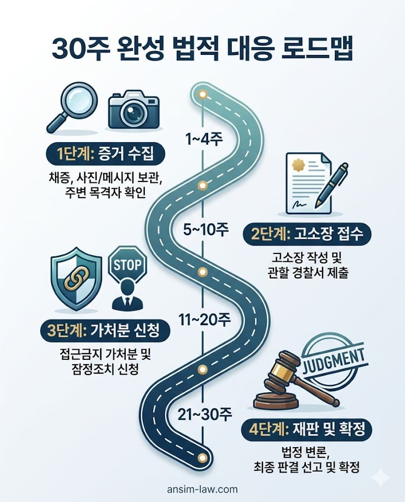 스토킹 고소 및 재판 절차를 정리한 30주 완성 로드맵
