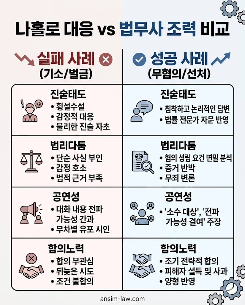 단톡방 대응 실패 사례와 법무사 조력 성공 사례 비교표