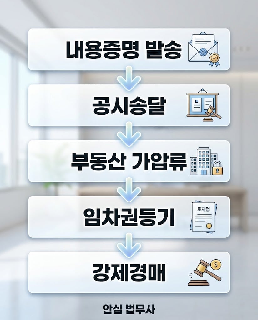 전세금 반환 내용증명 발송부터 부동산 가압류, 임차권등기명령, 강제경매까지 이어지는 전세보증금 반환 소송 실무 승소 로드맵