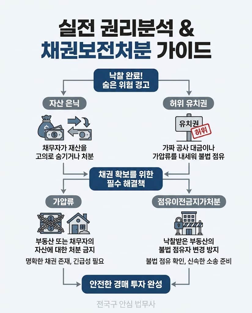 점유이전금지가처분 및 부동산 가압류 신청 채권보전처분 흐름도 인포그래픽