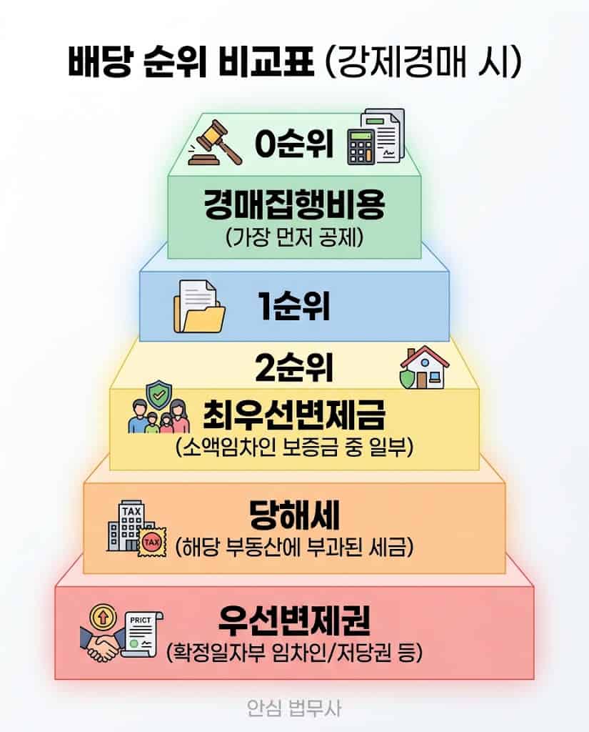 상속 전문 변호사 선임이 필요한 당해세 충돌 사례 및 소액임차인 보증금 배당 순위 분석표