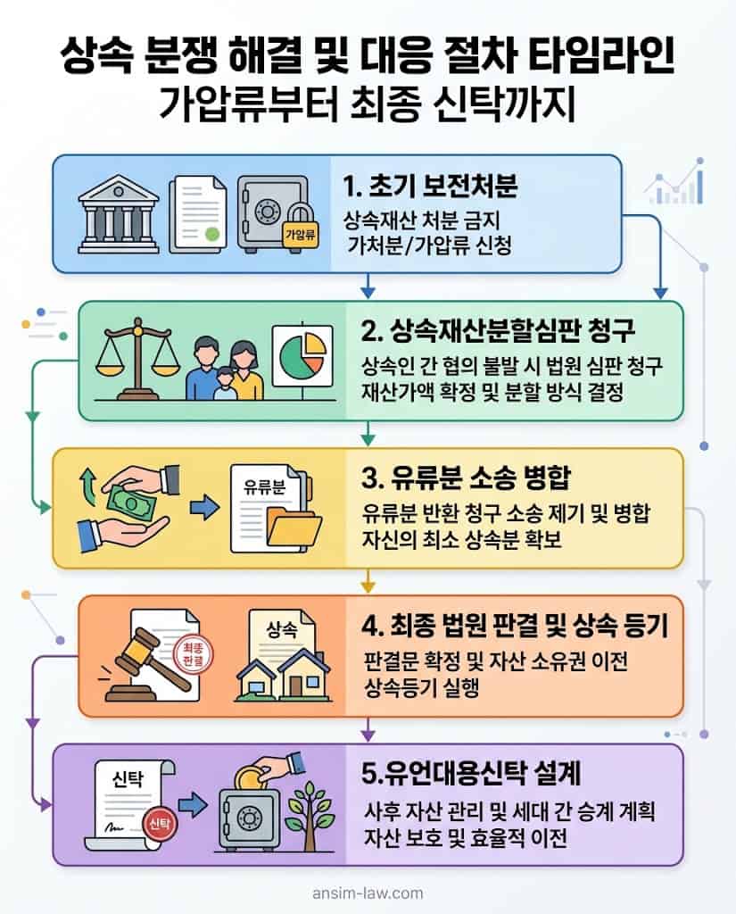 초기 대응부터 강제 회복까지 이어지는 유류분소송 및 상속 분쟁 실무 절차 플로우차트