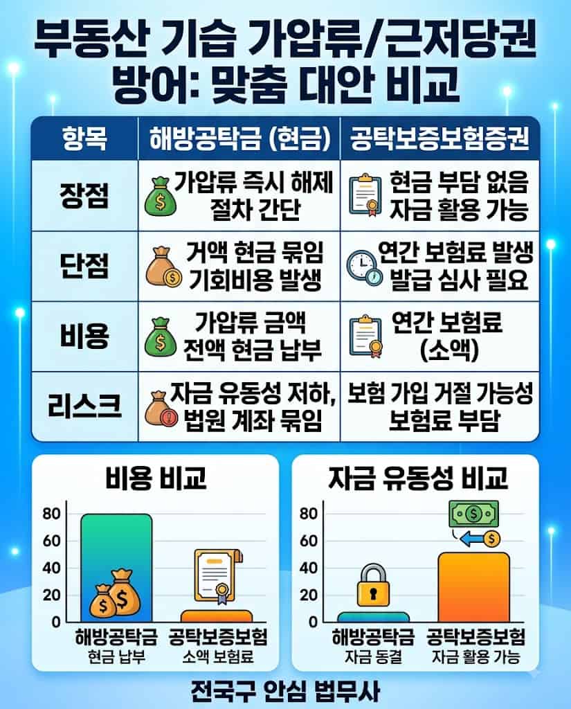 기습적 부동산 가압류 해방공탁 절차 및 강제집행 방어를 위한 실무 비교표