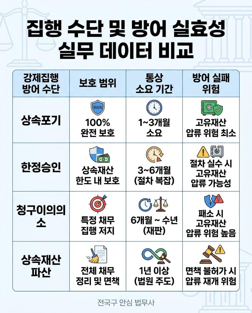상속포기 한정승인 강제집행정지 신청 실무 데이터 비교표