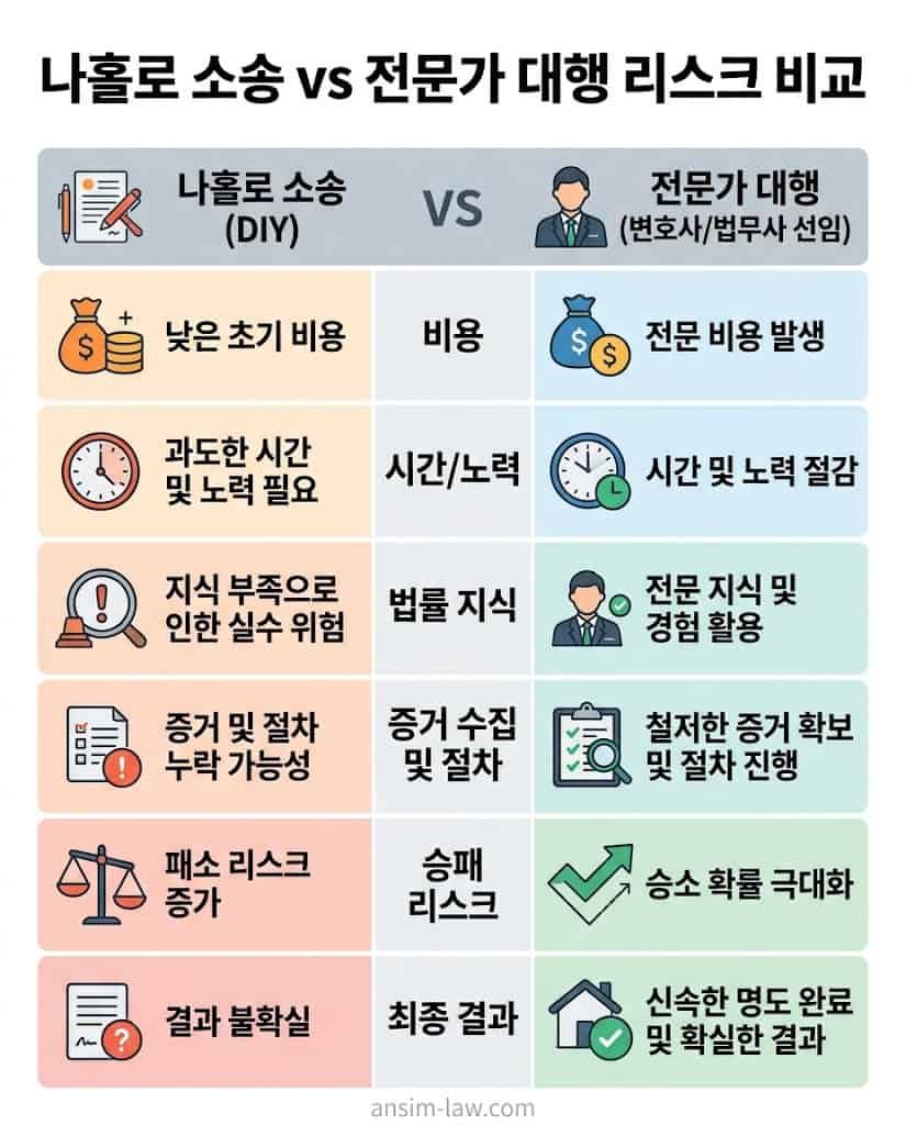 부당이득 반환 청구 소송 나홀로 진행 비용과 법무사 대행 리스크 비교표