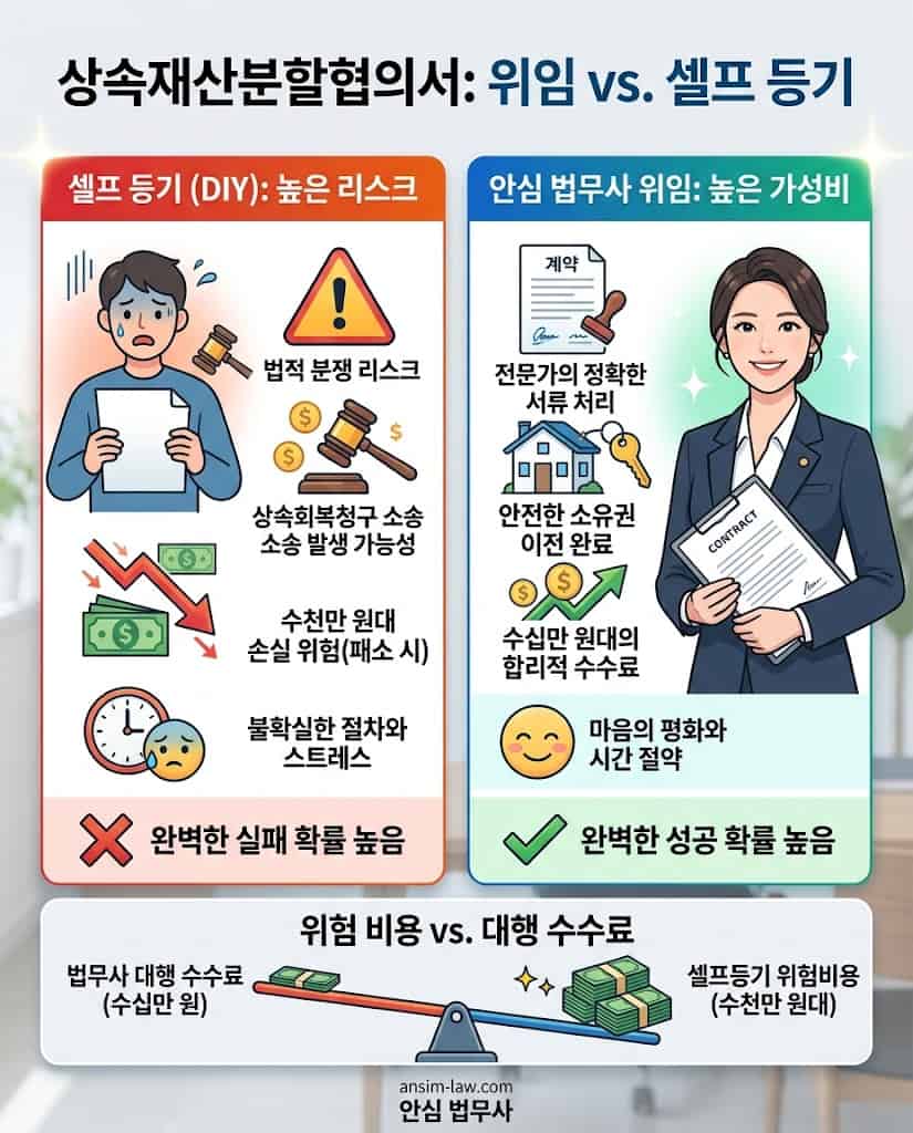 셀프 상속등기비용 리스크와 소유권이전 대행 수수료 가성비 비교표