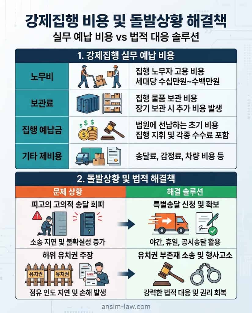 상가명도소송 실무 비용 및 명도 돌발 상황 법적 대처법 인포그래픽
