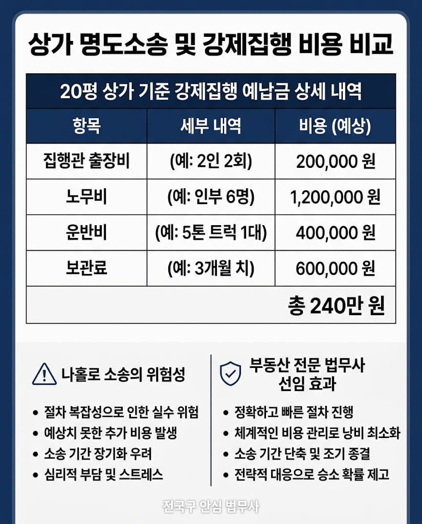 부동산소송비용 절감을 위한 상가 명도소송 및 강제집행 예납금 산출 내역표