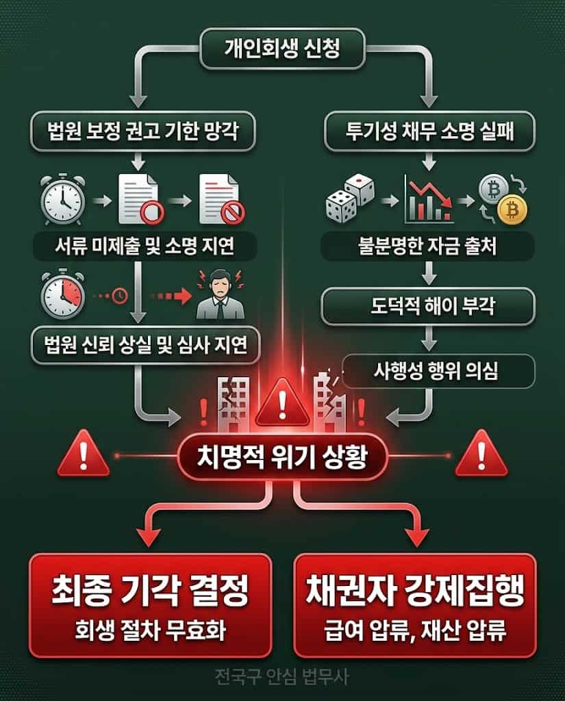 2026 개인회생 기각 방어 실패 시 발생할 부동산 가압류 리스크 구조도