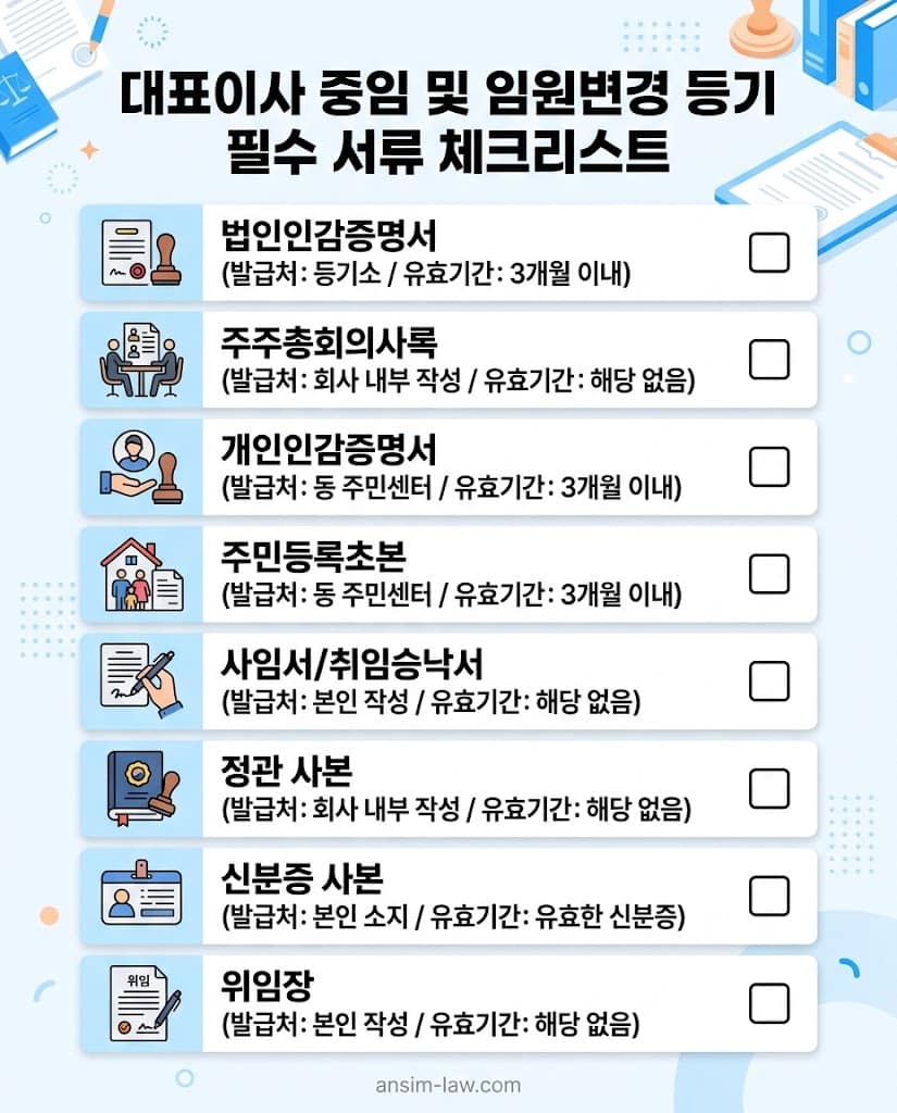 법인 임원변경 등기 필수 서류 및 대표이사변경서류 체크리스트