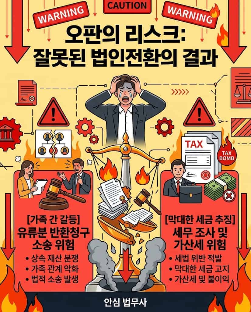 가족법인설립절차 위반 및 잘못된 부동산 법인전환 상업등기 시 발생하는 세금 추징 및 패소 리스크