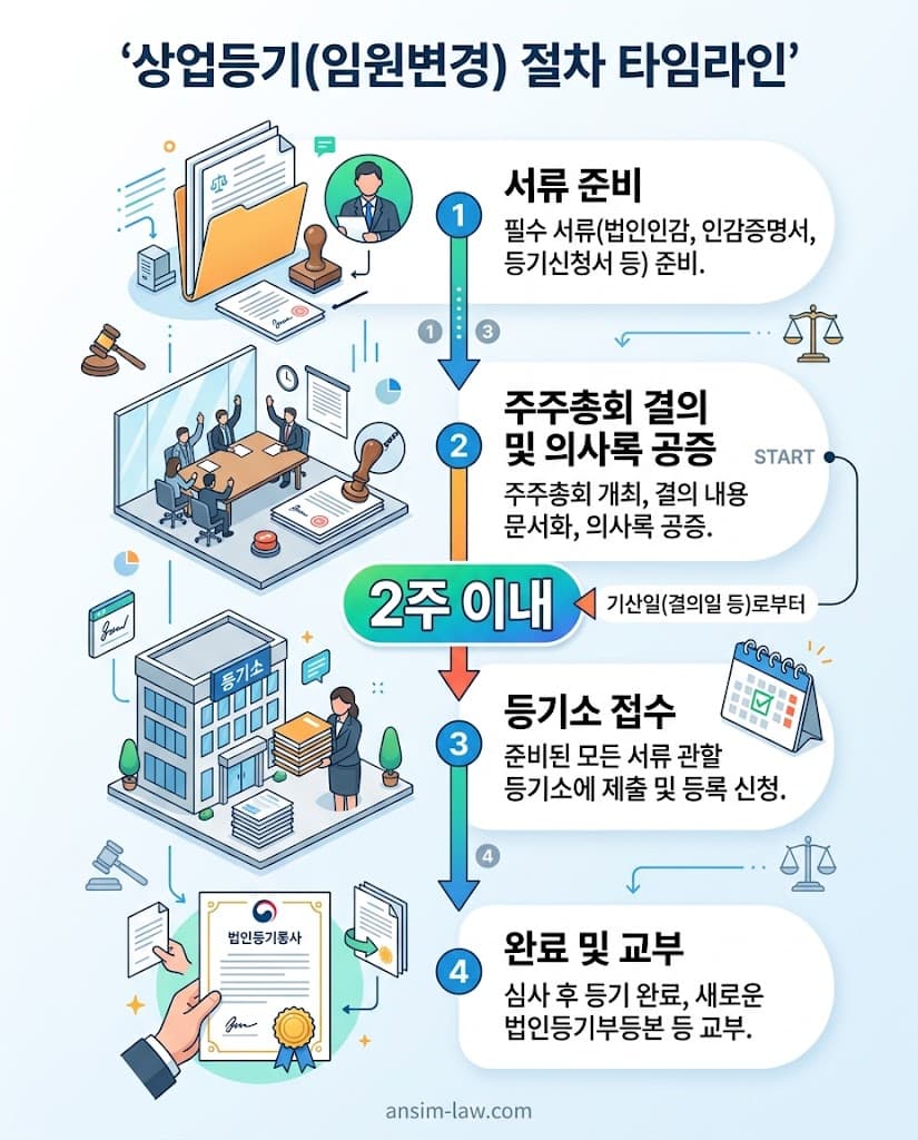 대표이사 중임 및 상업등기비용 절감 실무 절차 타임라인