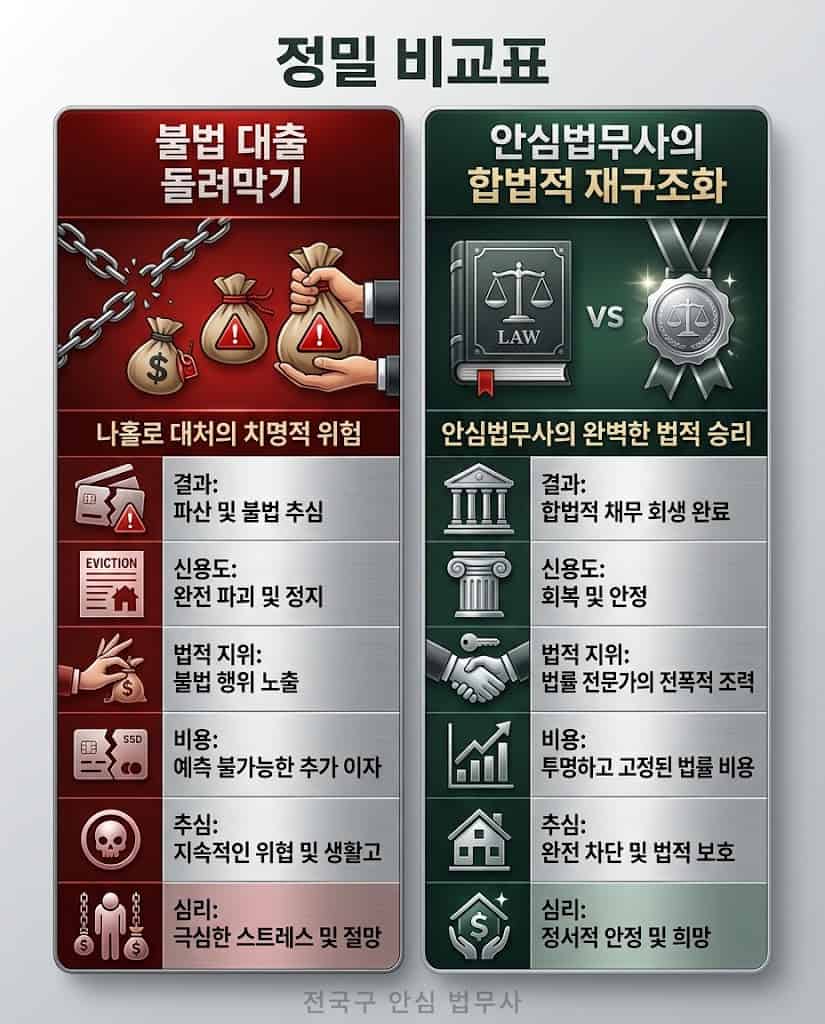 전국구 안심 법무사 개인회생 중 대출 상황별 강제 폐지 방어 결과 비교표