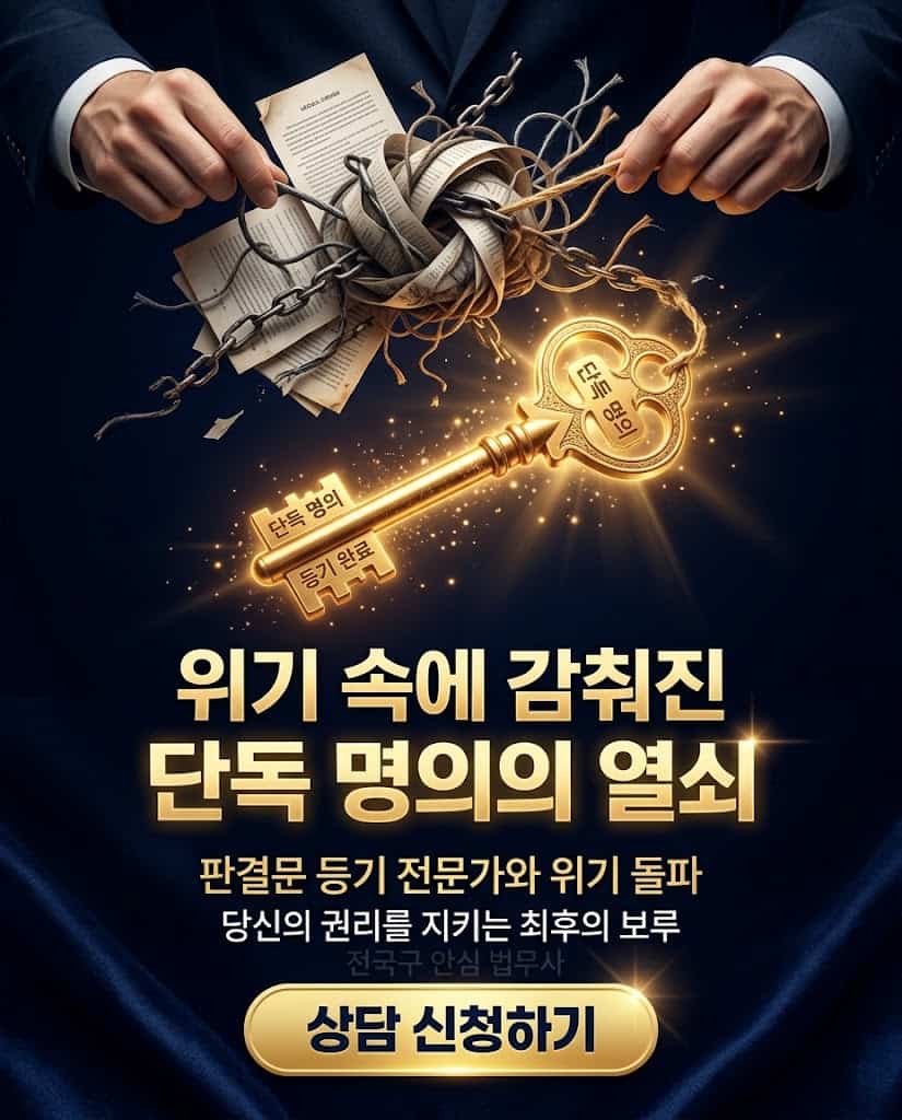 판결문 단독 소유권이전등기 필요 서류 마스터 및 비용 방어 완벽 성공 상징 이미지