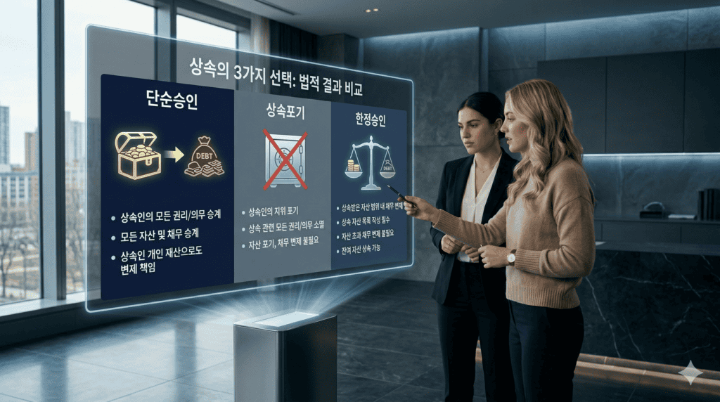 안심 법률 부동산 연구소 제공: 상속포기와 한정승인의 핵심 차이를 이해하는 것이 가족 전체의 자산을 방어하는 첫걸음입니다.