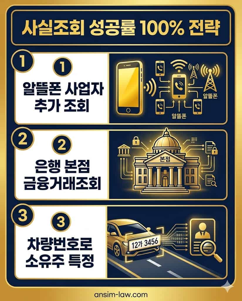 사실조회 성공률 높이는 3대 전략 요약 인포그래픽