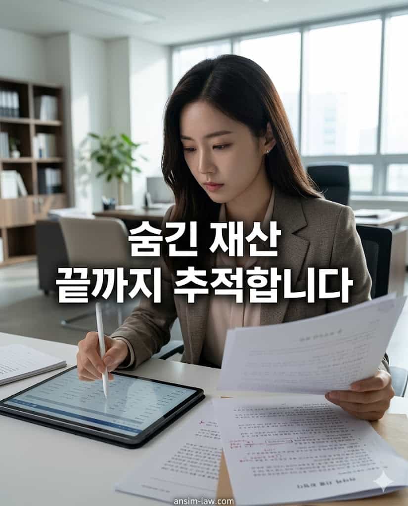 채무자 은닉 재산 추적 및 법률 검토 업무를 수행하는 모습