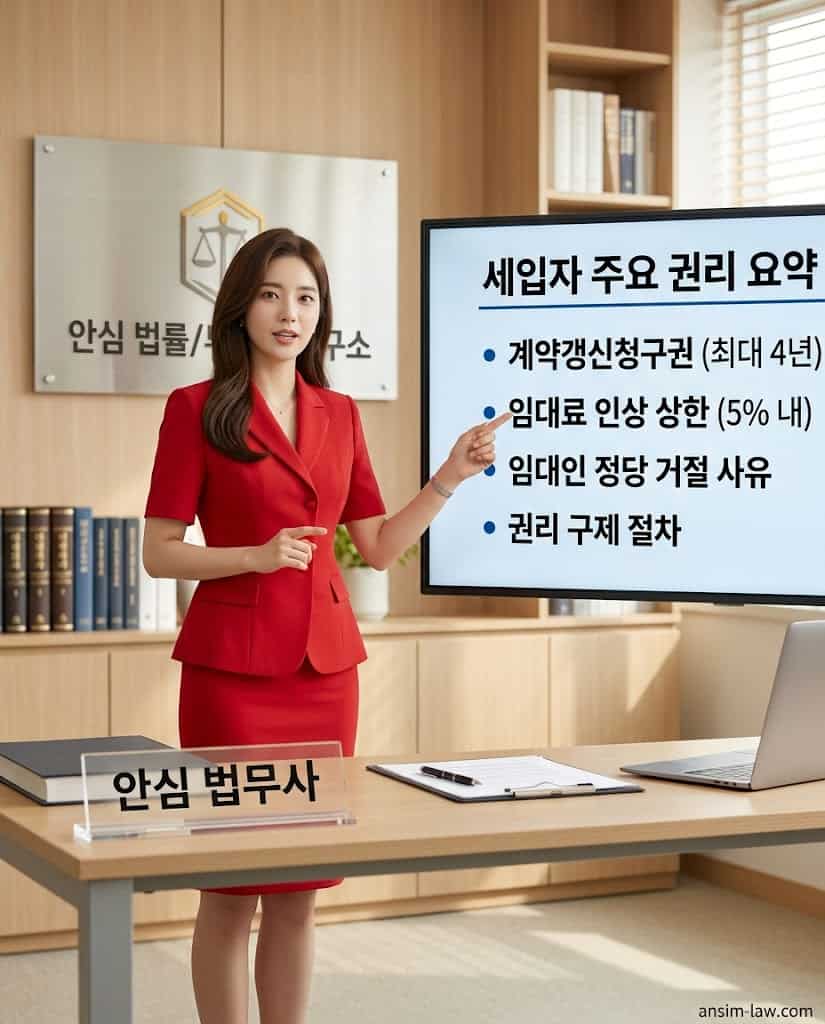 20대 여성 안심 법무사가 계약갱신요구권 행사 기간 계산법과 초일불산입 원칙을 설명하는 모습