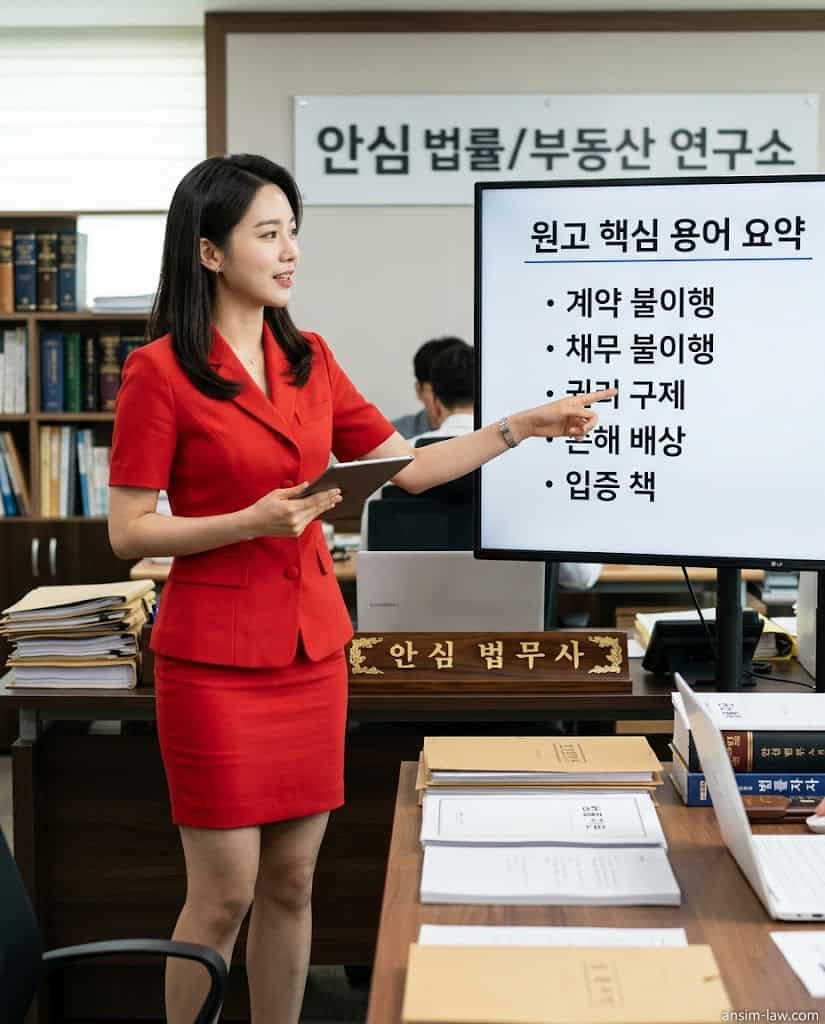 붉은색 정장을 입고 모욕죄의 공연성 쟁점을 설명하는 안심 법무사
