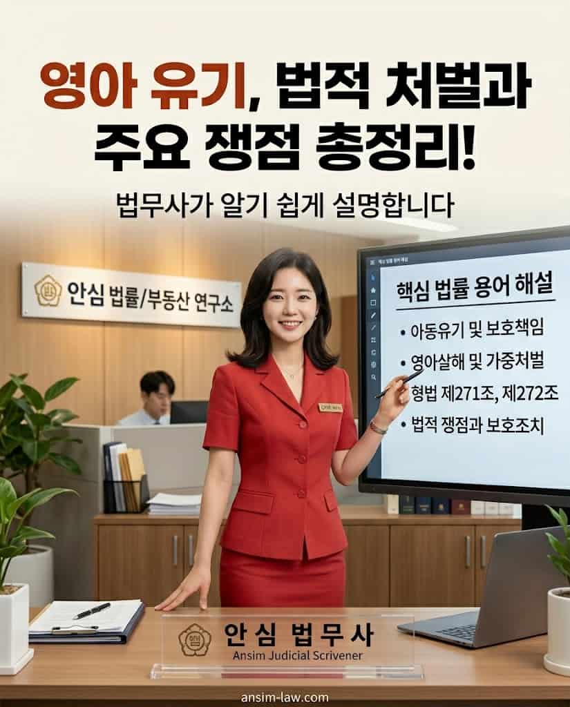 핵심 법률 용어가 띄워진 화면을 보며 영아 유기 사건을 설명하는 안심 법무사