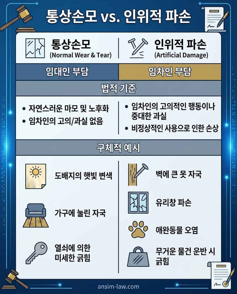 통상손모와 세입자 과실 훼손의 법적 기준 비교표