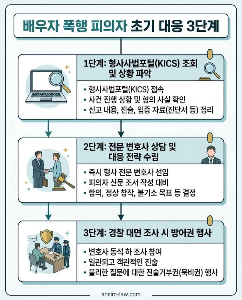 수사 초기 형사사법포털 사건 조회부터 경찰 대면 조사 방어권 행사까지의 단계별 절차.