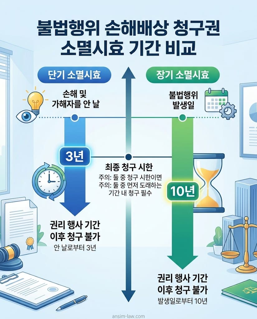 손해를 안 날로부터 3년, 불법행위일로부터 10년인 소멸시효 기간 안내표