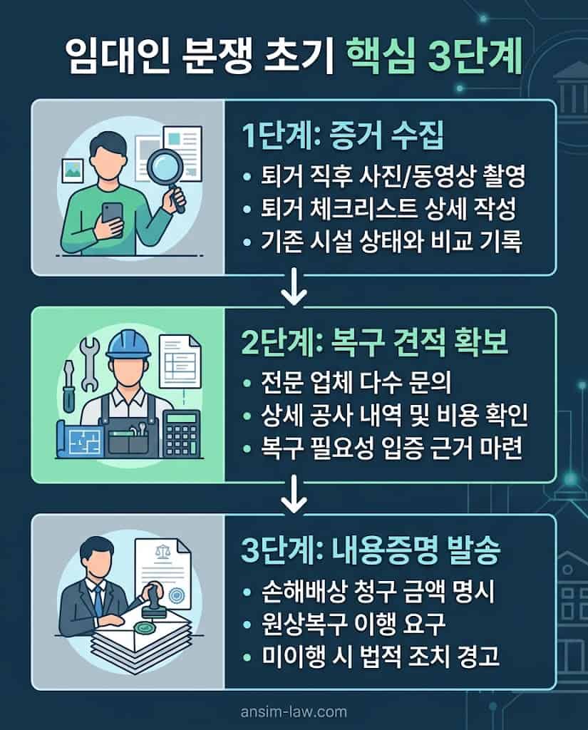 세입자 퇴거 시 원상복구 분쟁 대비 핵심 3단계 절차 플로우차트