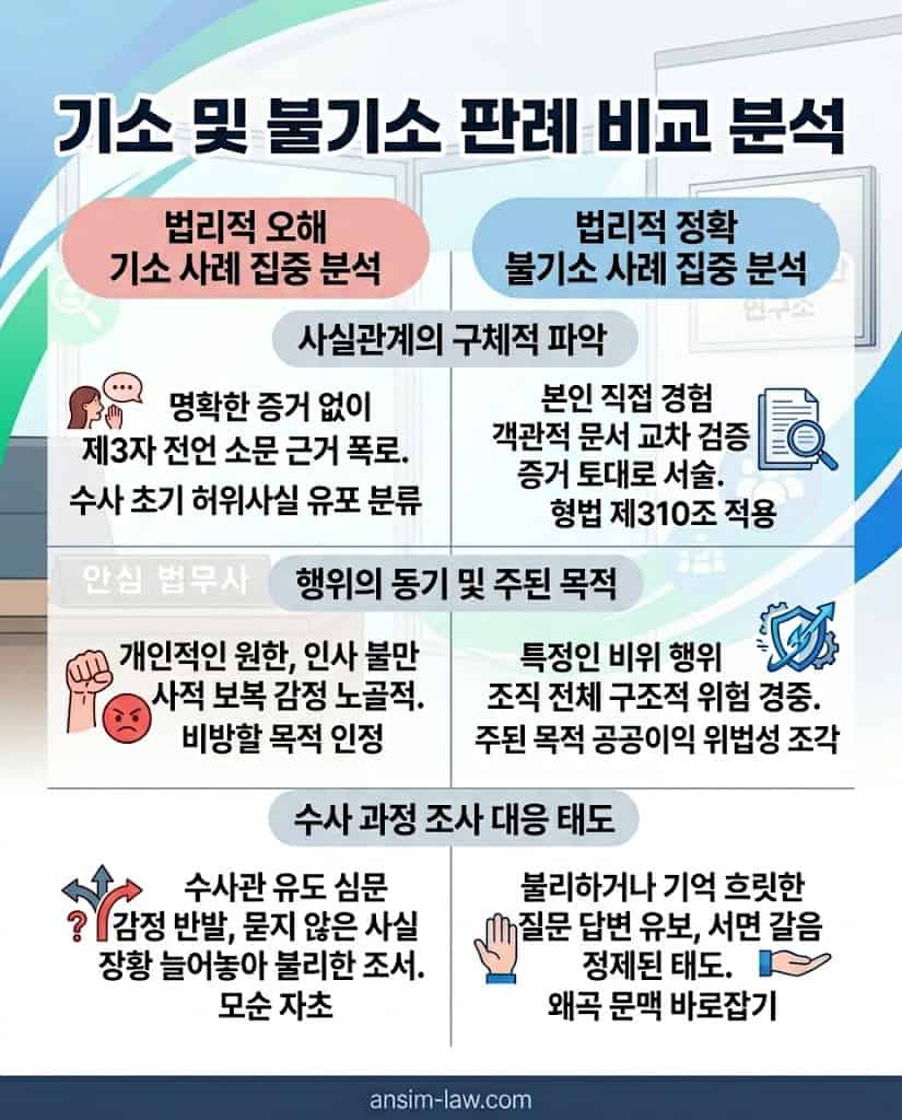 안심 법무사가 분석한 명예훼손 기소 및 불기소 판례 비교 분석표
