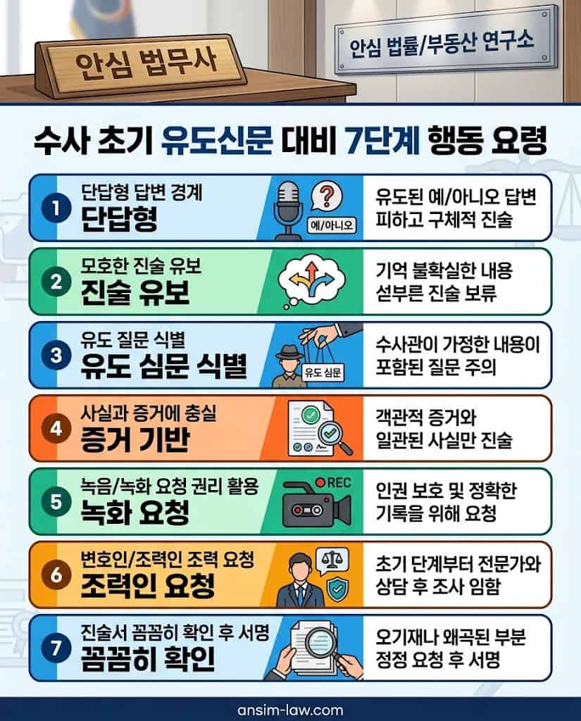 경찰 조사 시 수사관의 유도신문에 대비하는 7단계 행동 요령 인포그래픽