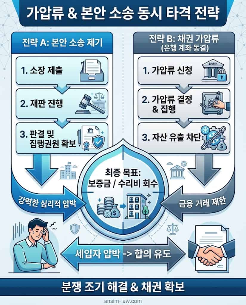 본안 소송과 채권가압류 동시 진행의 법적 효과 구조도