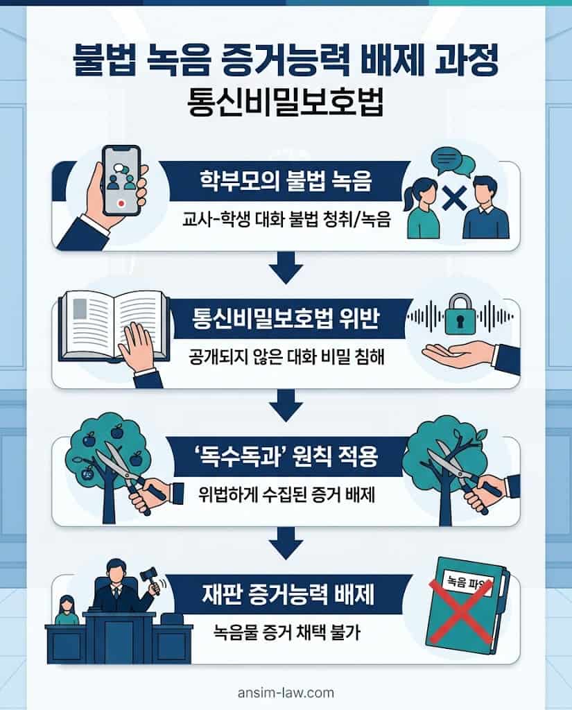 통신비밀보호법에 근거하여 몰래 녹음한 불법 파일의 증거능력을 원천 배제하는 법적 절차.