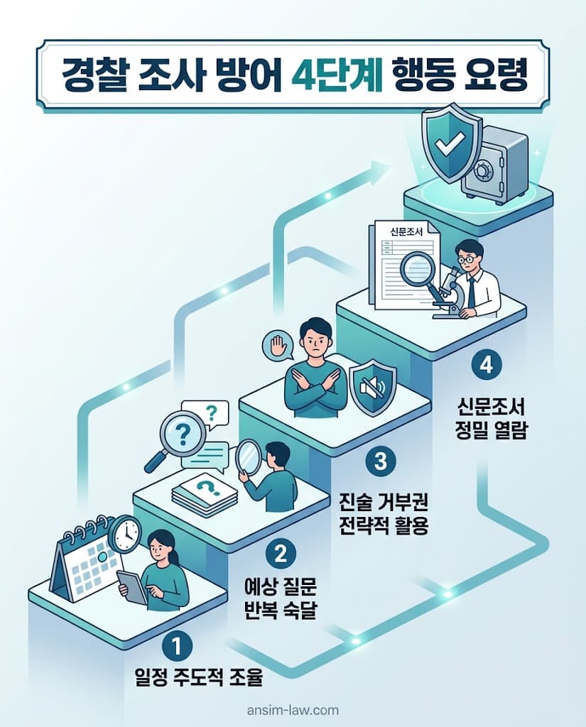 초동 수사에서 경찰 수사관의 유도 심문을 효과적으로 방어하기 위한 피의자 출석 전 4단계 핵심 행동 요령