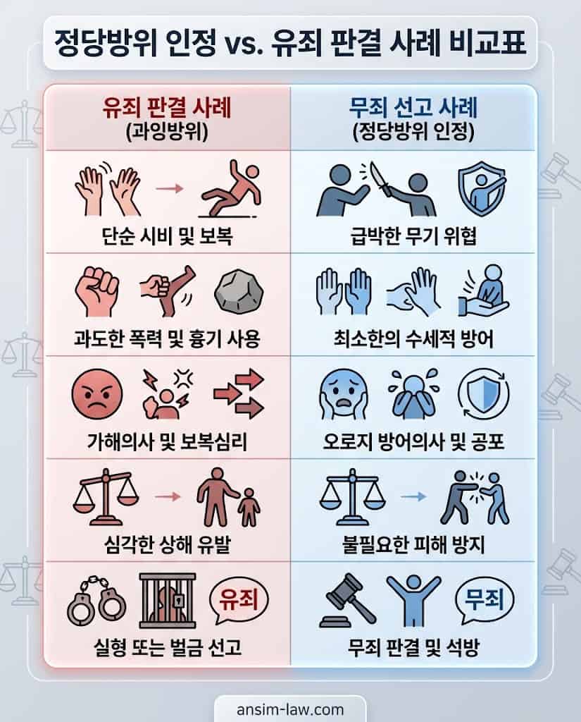 과잉방위 유죄 실형 사례와 무죄 선처 성공 사례의 결정적 차이 비교