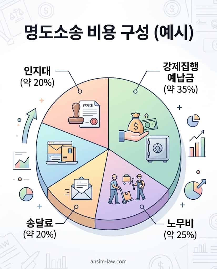 인지대, 송달료, 노무비 등 명도소송 및 강제집행 비용 구성 그래프