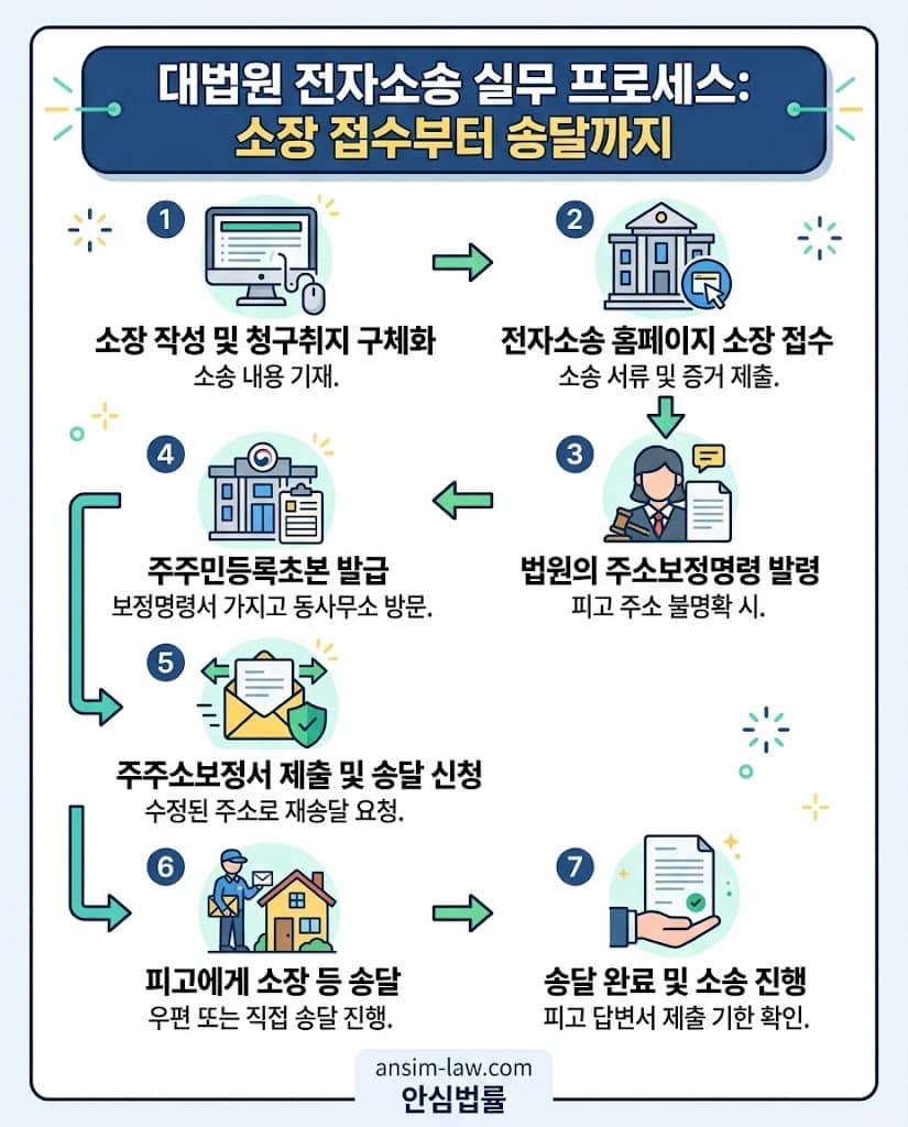 대법원 전자소송 소장 접수부터 주소보정명령 및 특별송달까지의 과정