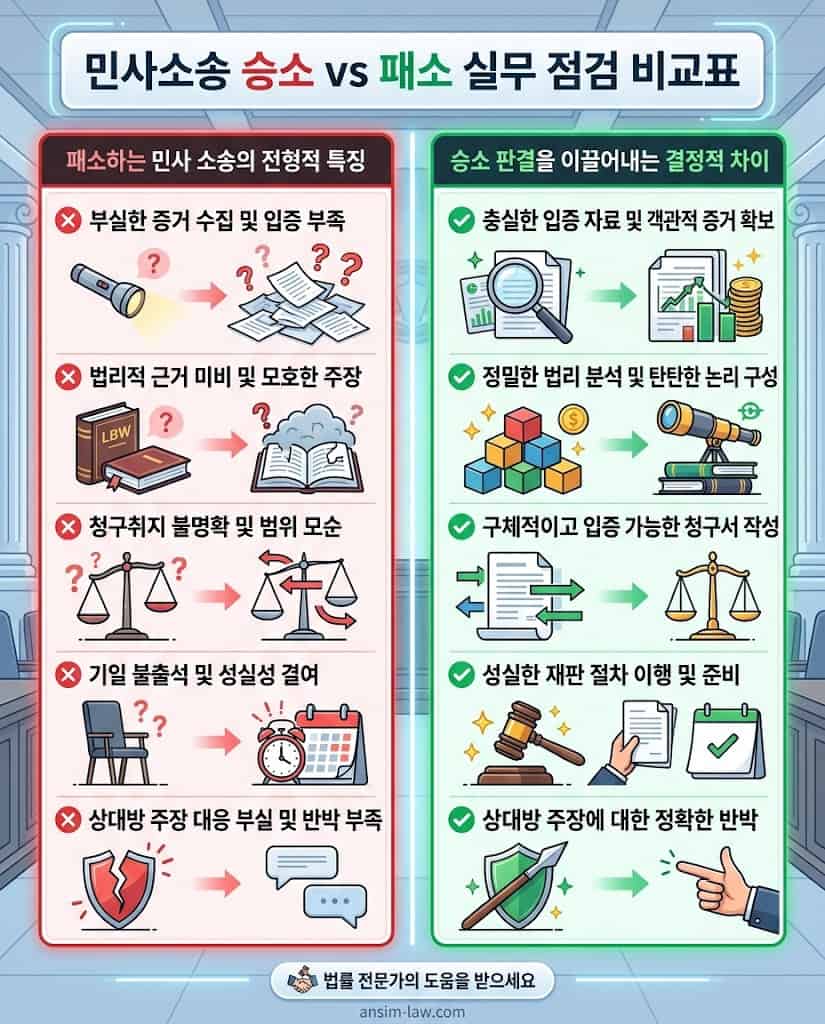 승소하는 민사 소송과 패소하는 소송의 결정적 차이를 보여주는 실무 점검표