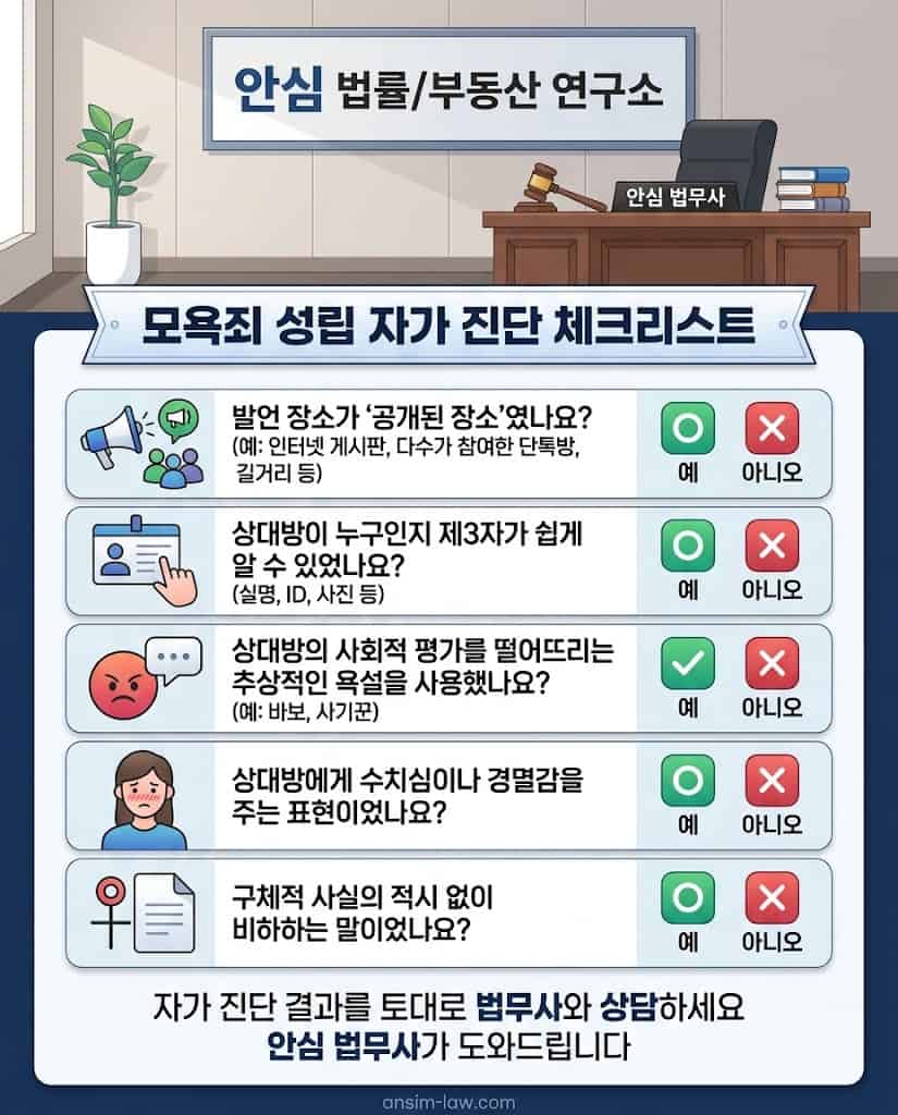 억울한 모욕죄 성립 여부를 객관적으로 확인할 수 있는 자가 진단 체크리스트