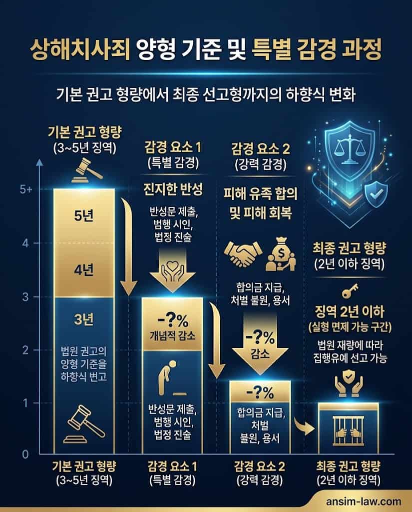 형법상 상해치사 양형 기준 및 집행유예 특별 감경 인자 분석 그래프